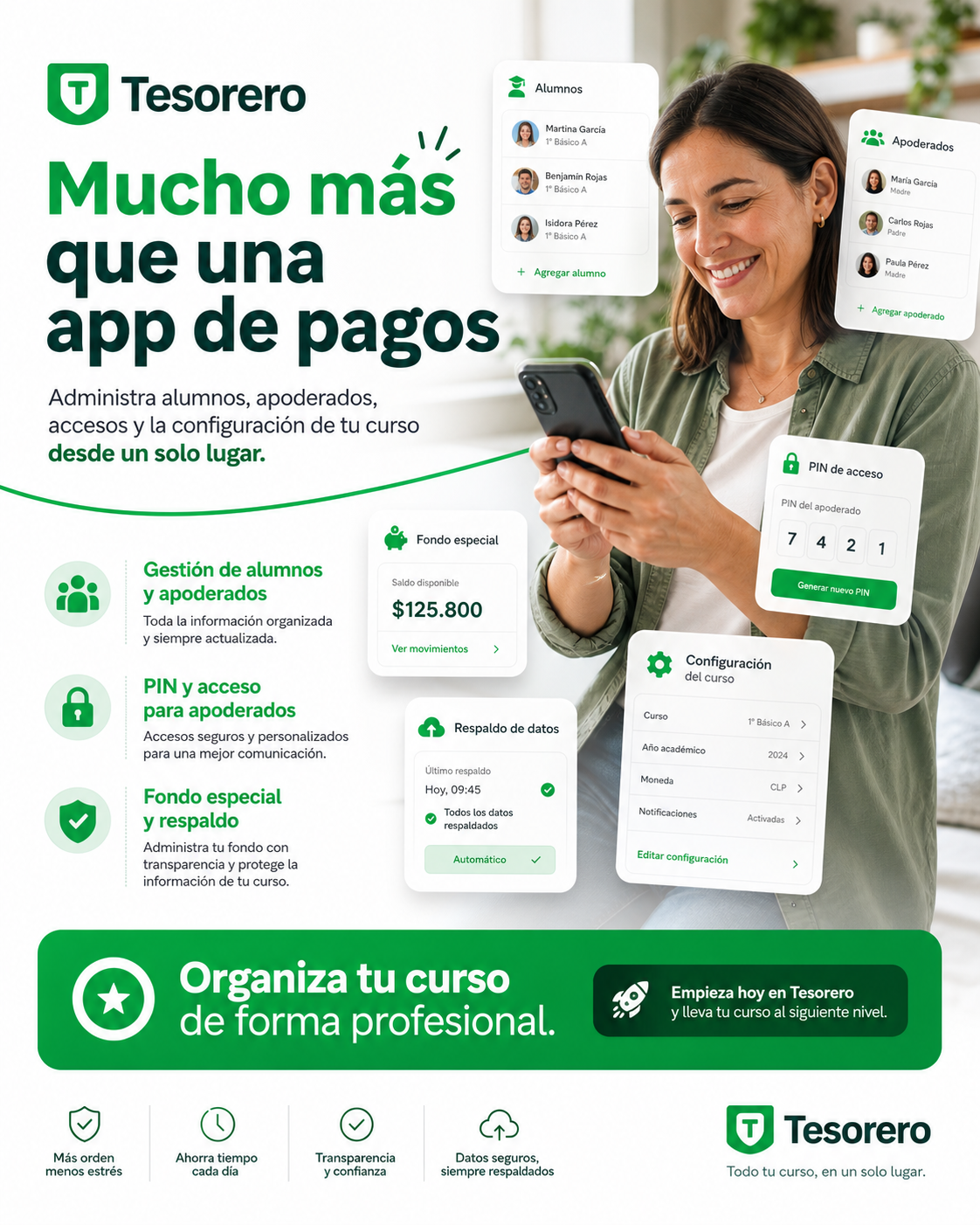Reportes, transparencia y portal de miembros en Tesorero